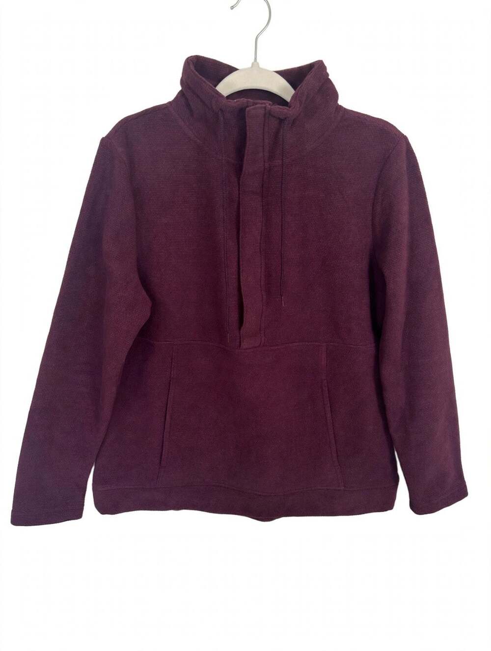 Avalanche Womens Fleece Pullover L Burgundy Funnel Neck Kangaroo Pocket Half Zip